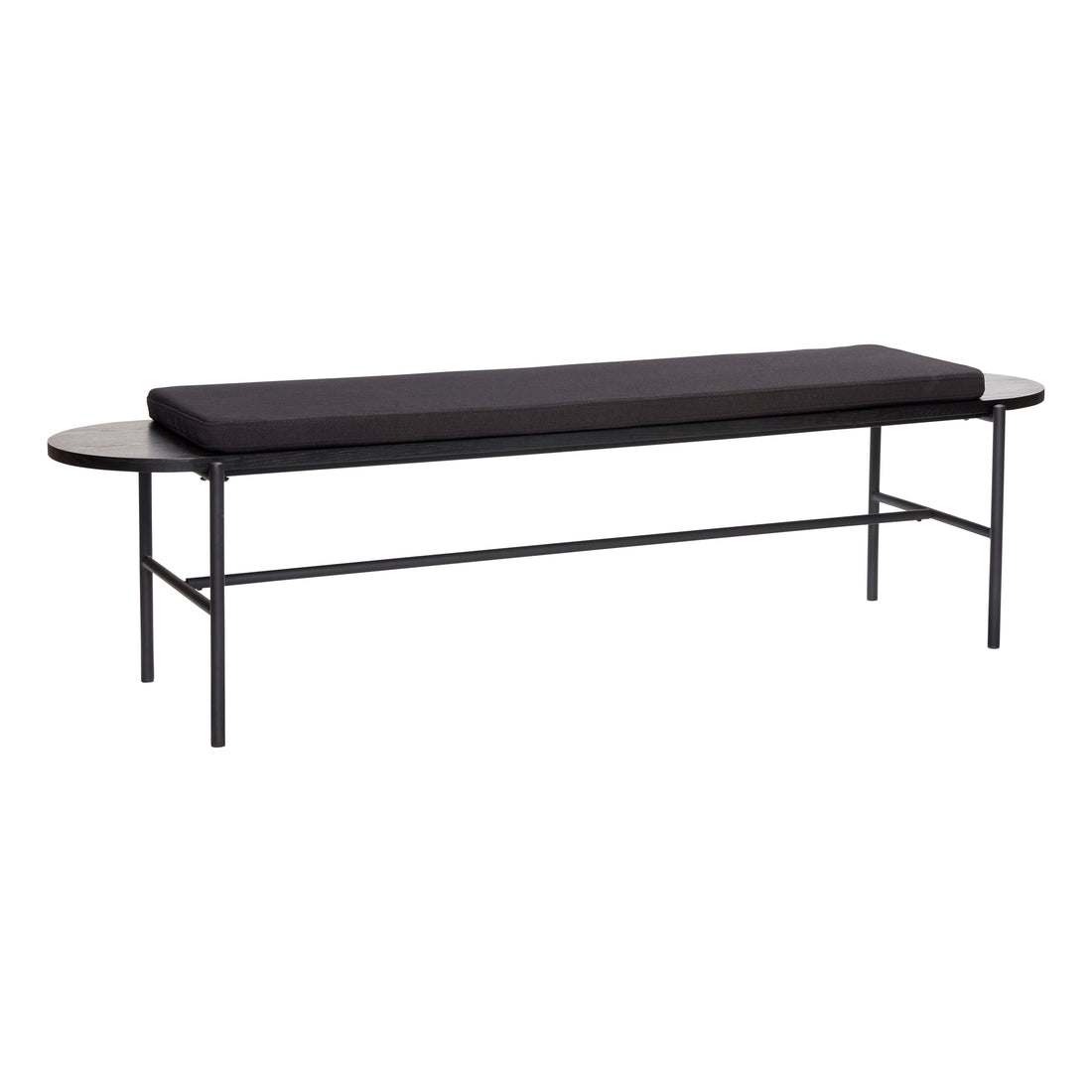 Hübsch - Bench w/tyyny, puu/metalli, FSC, oeko -tex, musta - 180x45xh49cm