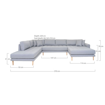 Lido U-Sofa Åben Ende - U-Sofa Åben Ende, højrevendt i lysegrå med fire puder og natur træben, HN1001 - House Nordic - DesignGaragen.dk