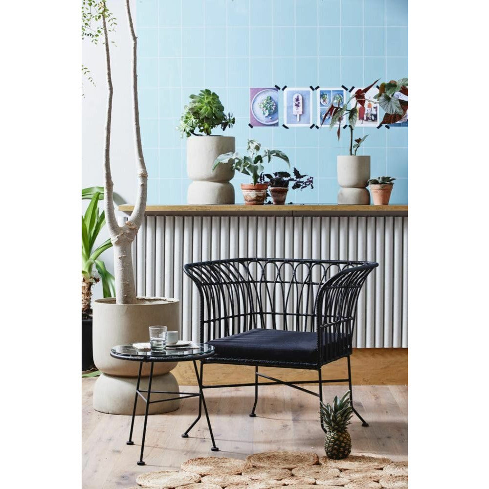 Nordal ALBA rundt havebord i polyrattan og glas - ø45 cm - sort - Nordal - DesignGaragen.dk