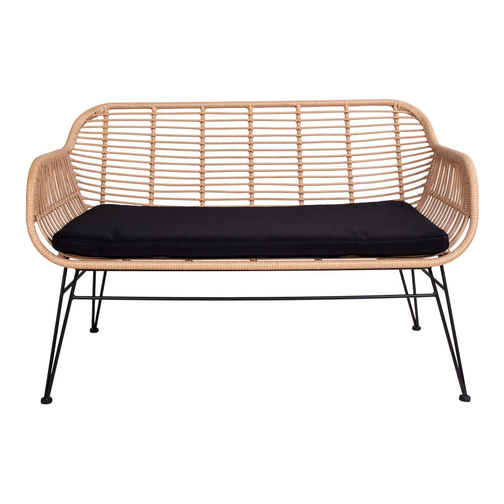 Trieste Sofa - Sofa i polyrattan med hynde, natur med sorte ben - House Nordic - DesignGaragen.dk